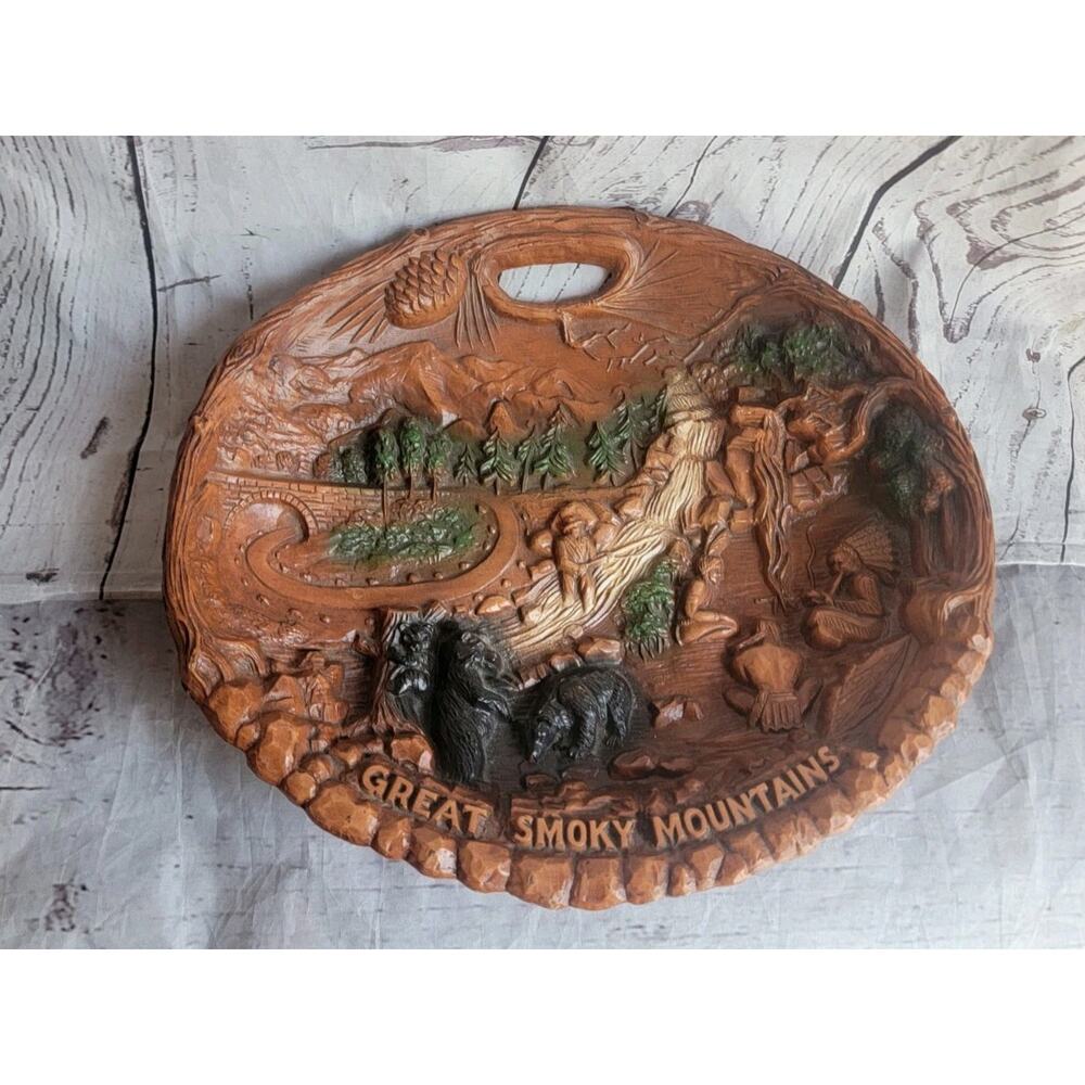 Vintage Souvenir Bowl Great Smoky Mountains Faux Wood Fairway
